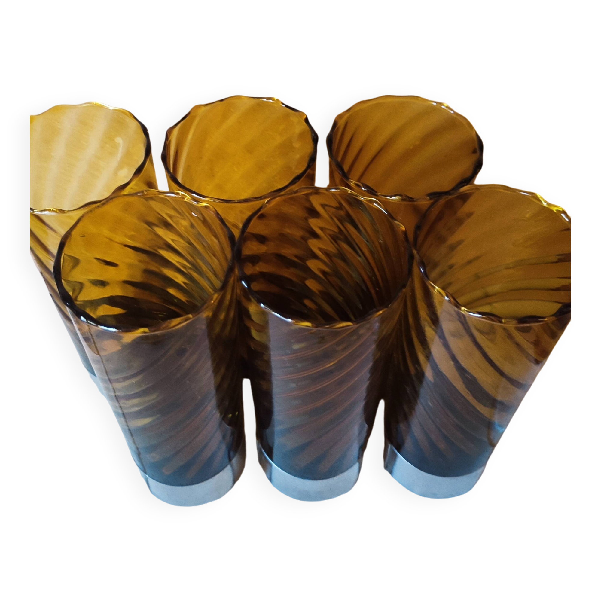 6 70's amber long drink glasses