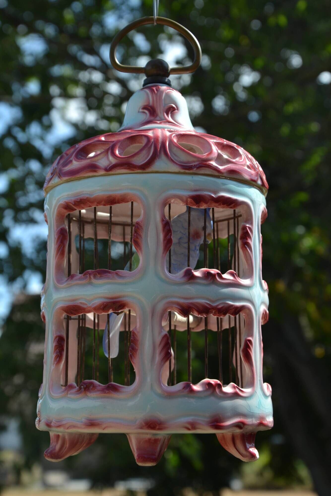 Antique Italian ceramic birdcage