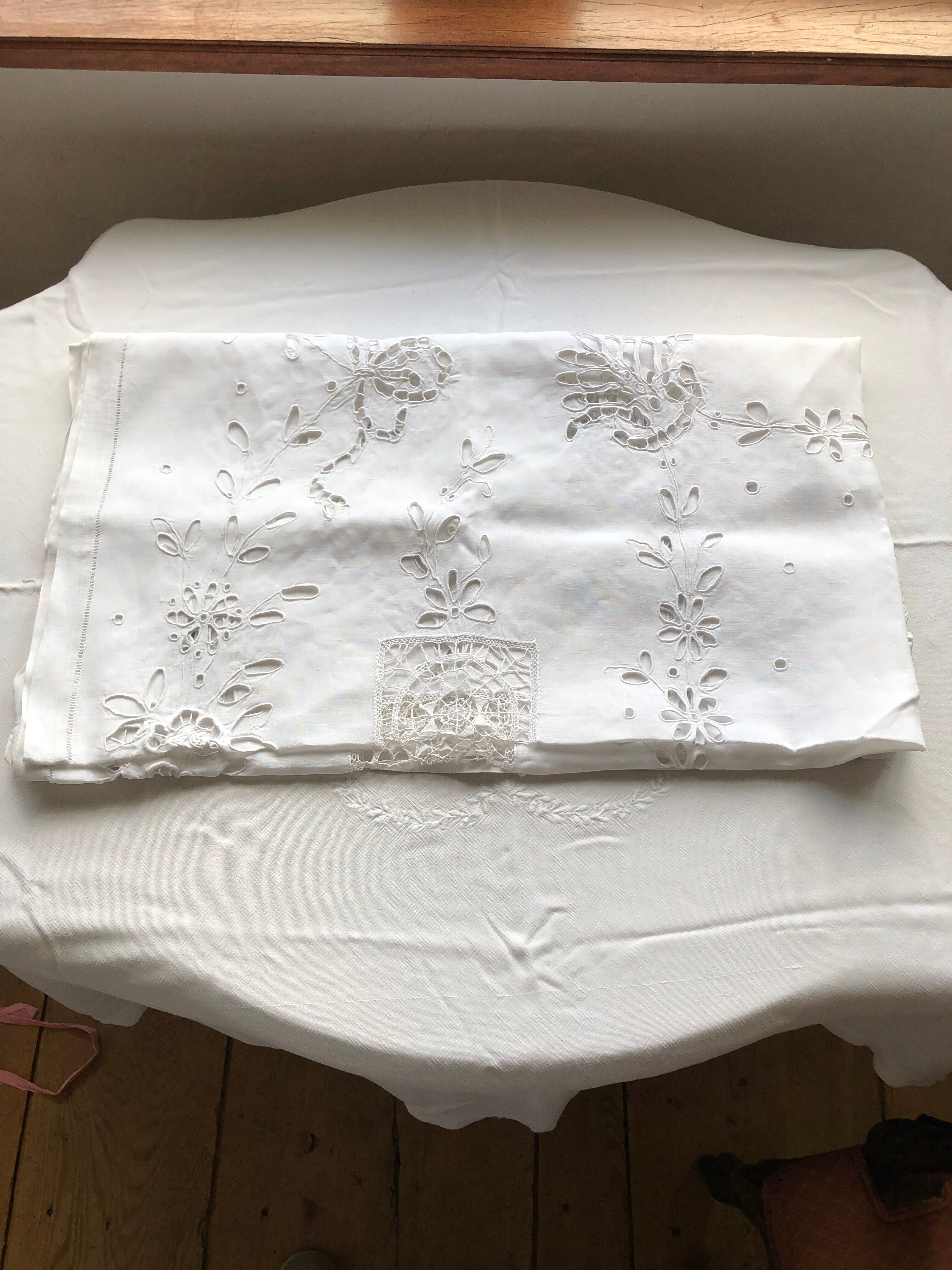 Embroidered linen tablecloth