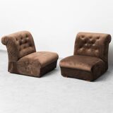 Pair of brown velvet armchairs from the 1970s vintage modernism