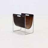 Brabantia Burgundy Saddle Leather & Chrome Magazine Rack 1970s