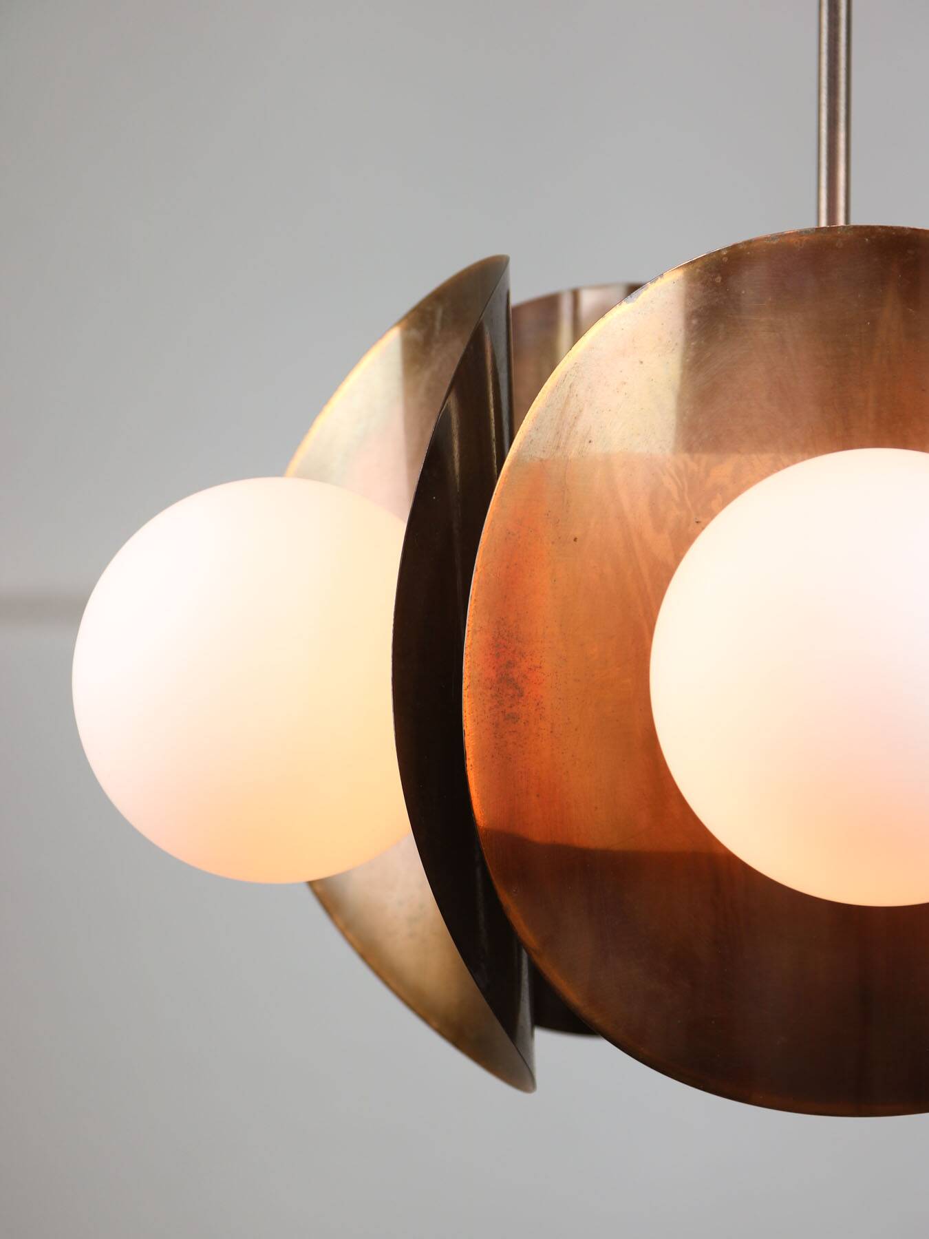 Vintage Italian Copper and Opaline Chandelier, 70s
