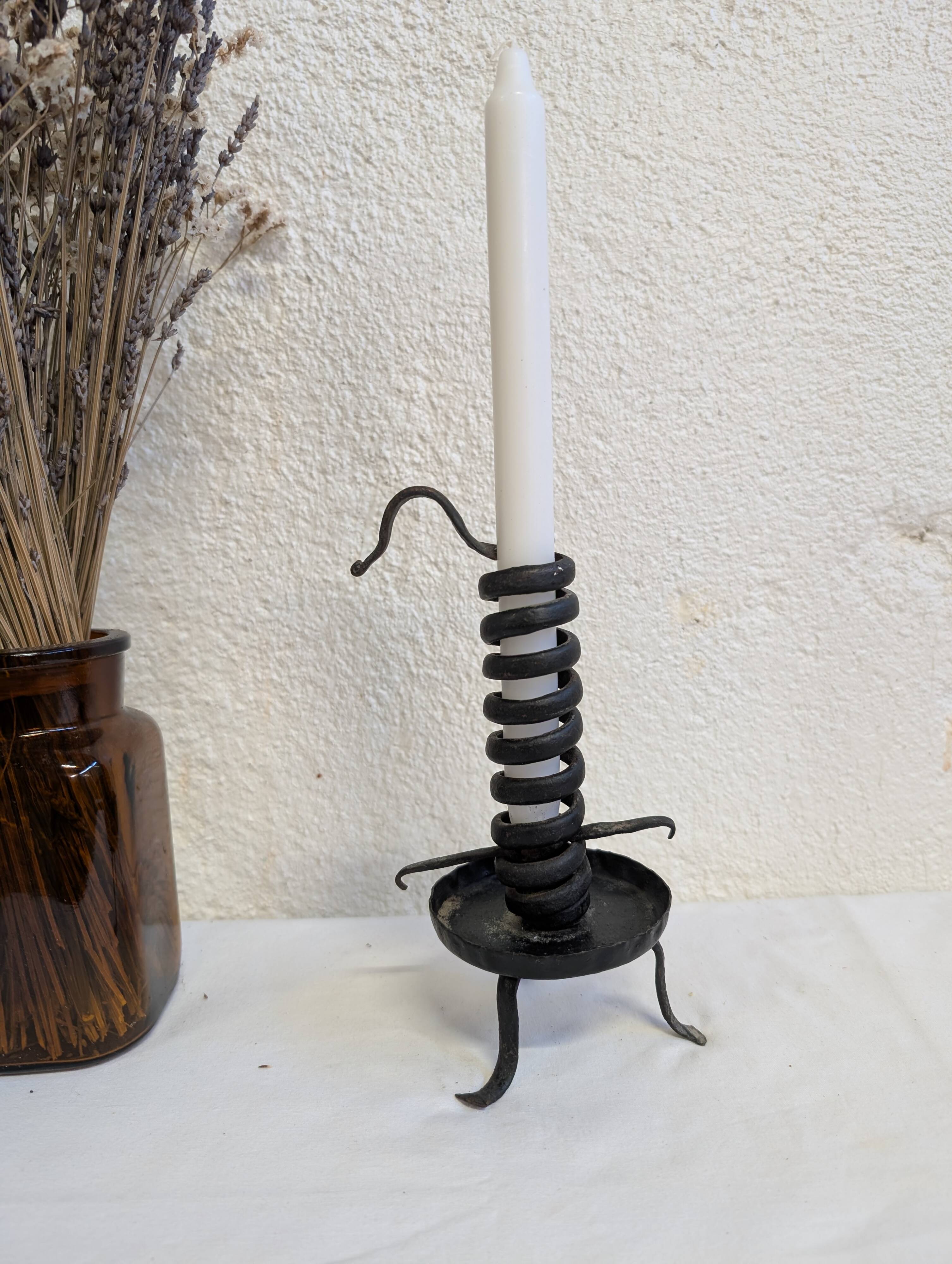 Vintage brutalist wrought iron candlestick