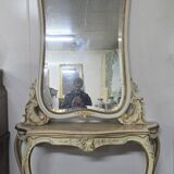 Console and large Louis XV style mirror in lacquered and gilded wood.