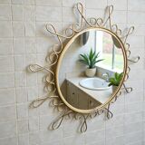 Miroir vintage en métal doré avec effet convexe des années 70