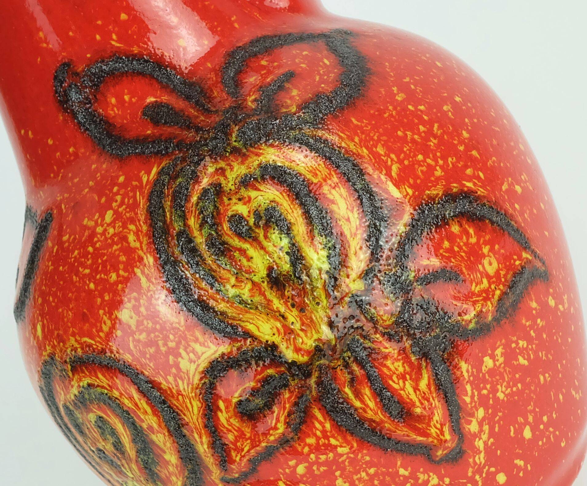 bay keramik 1960's 70's vintage VASE red yellow black lava pattern model 67