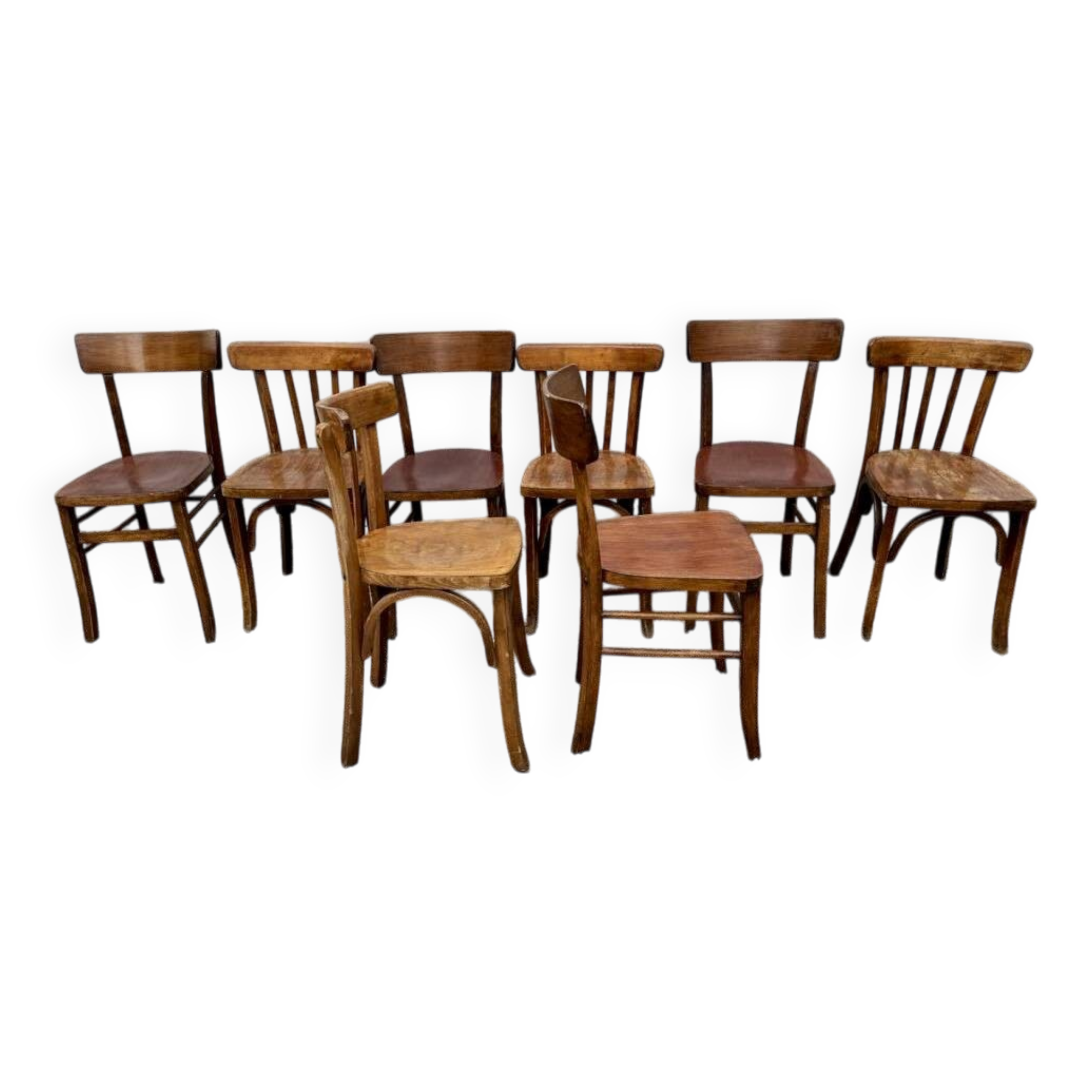 Series Lot of 8 old vintage bistro chairs