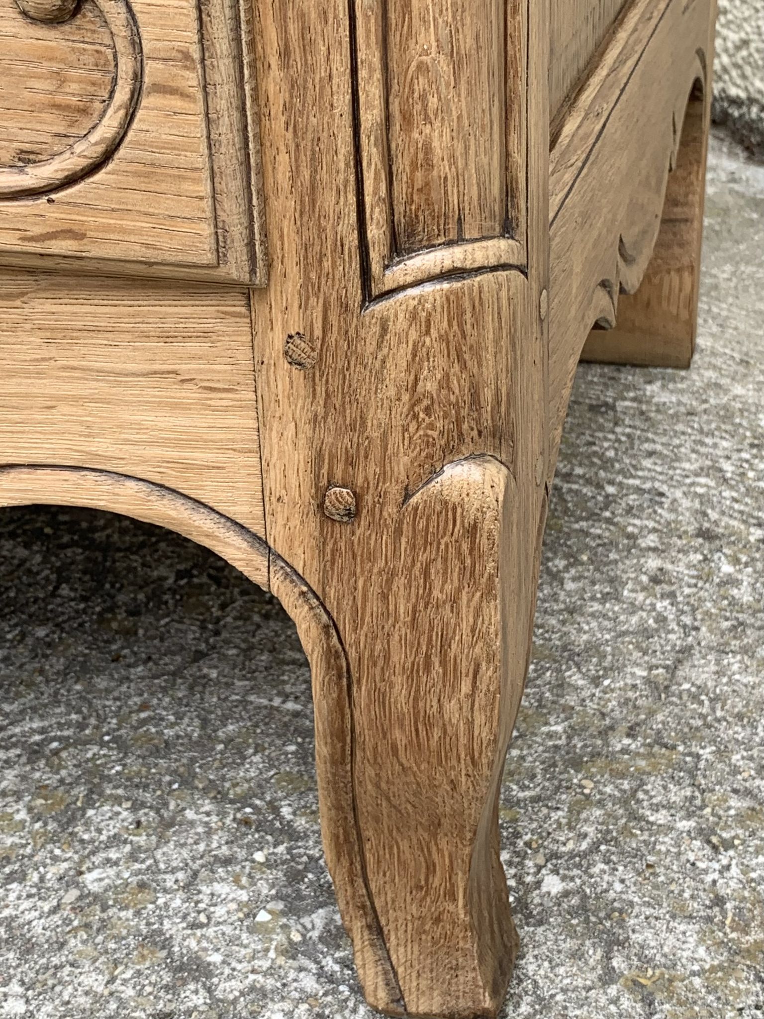 Louis XV style chest of drawers, solid raw oak, 1920.