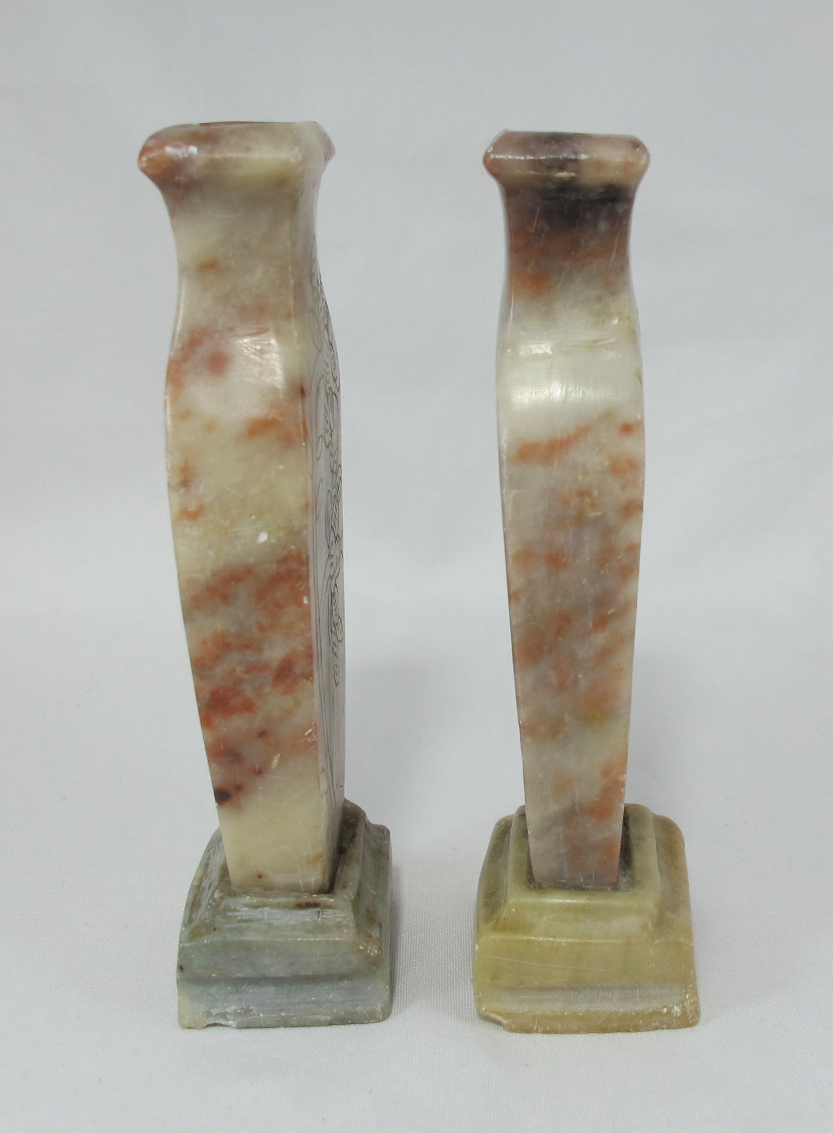 pair of small vases in hard stone carved Chinese China