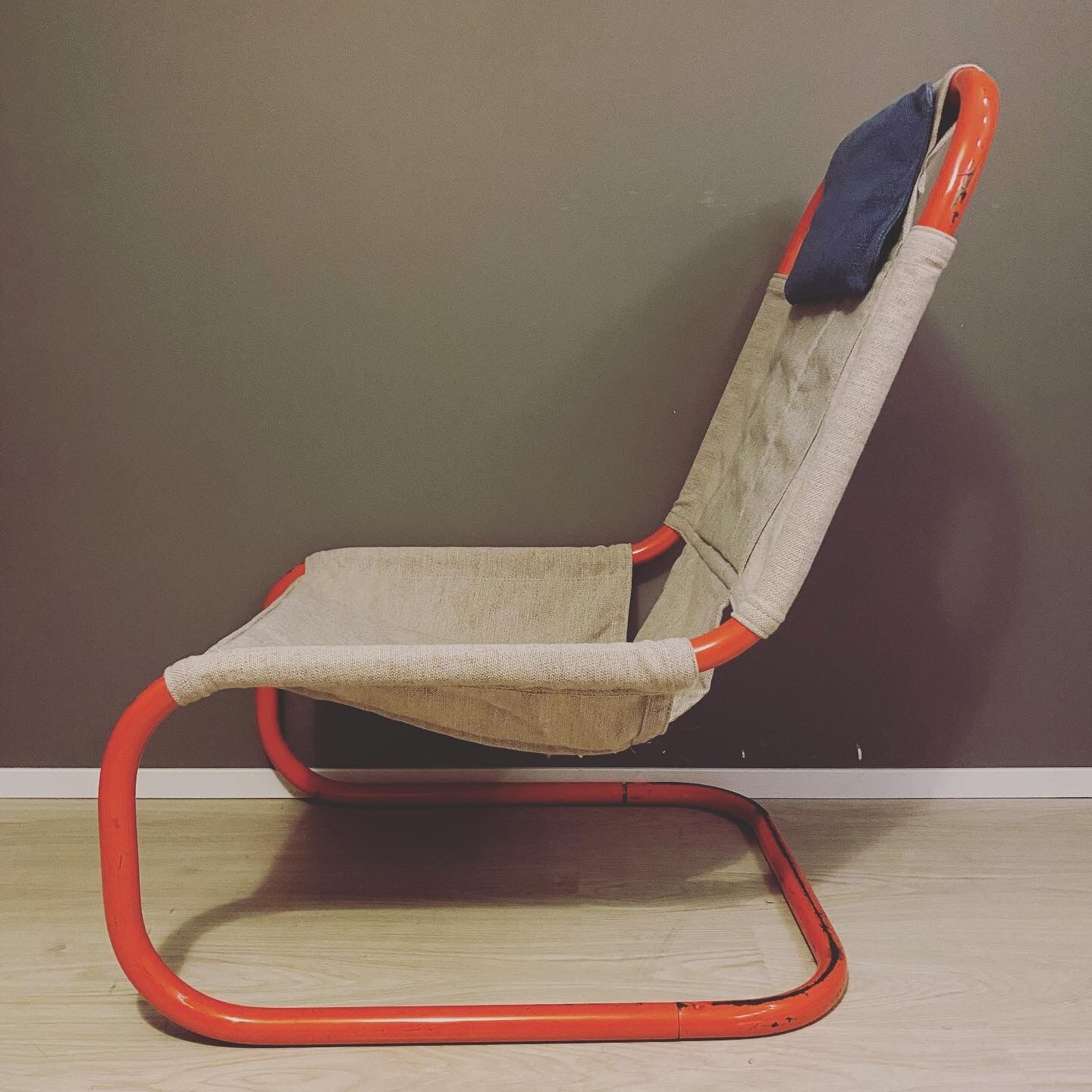 Vintage Swedish steel tubular lounge chair 1980