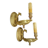 Pair of eagle head wall sconces in Empire style - bronze Lucien GAU, Paris