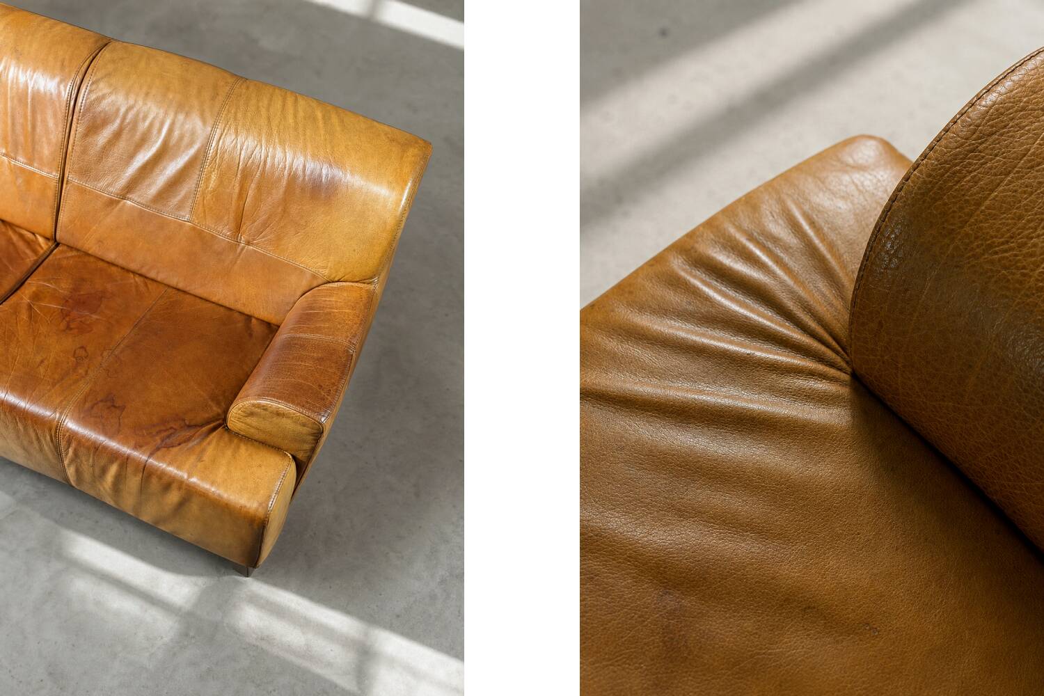 Canapé 3 places en cuir marron industriel vintage des années 1960, style mid-century modern