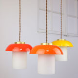 3 suspensions champignon en verre et laiton du milieu du siècle