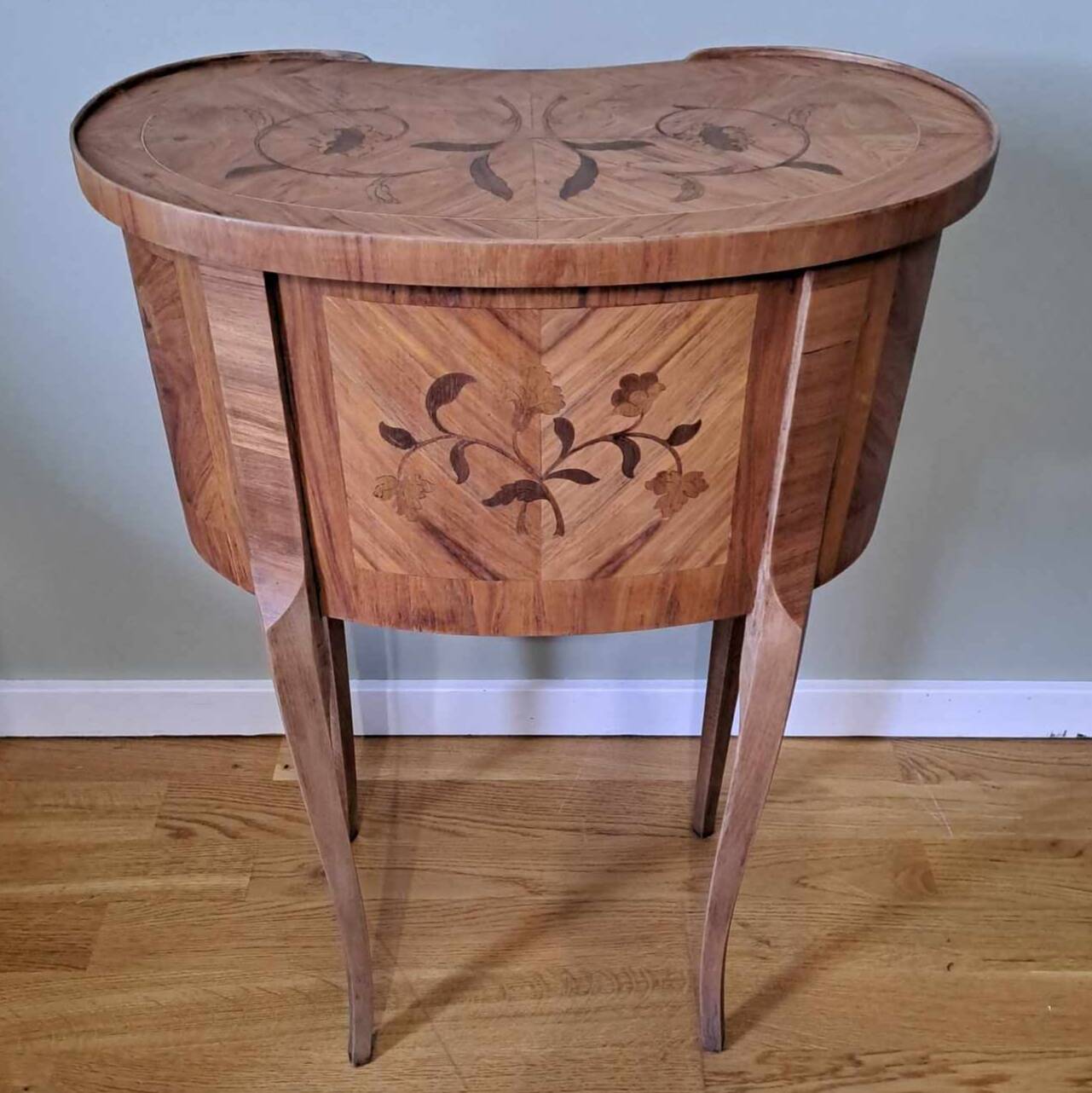 Louis XV style marquetry "kidney" bedside table