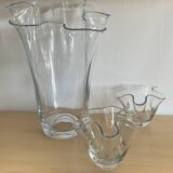 Trio of vintage blown glass handkerchief vases