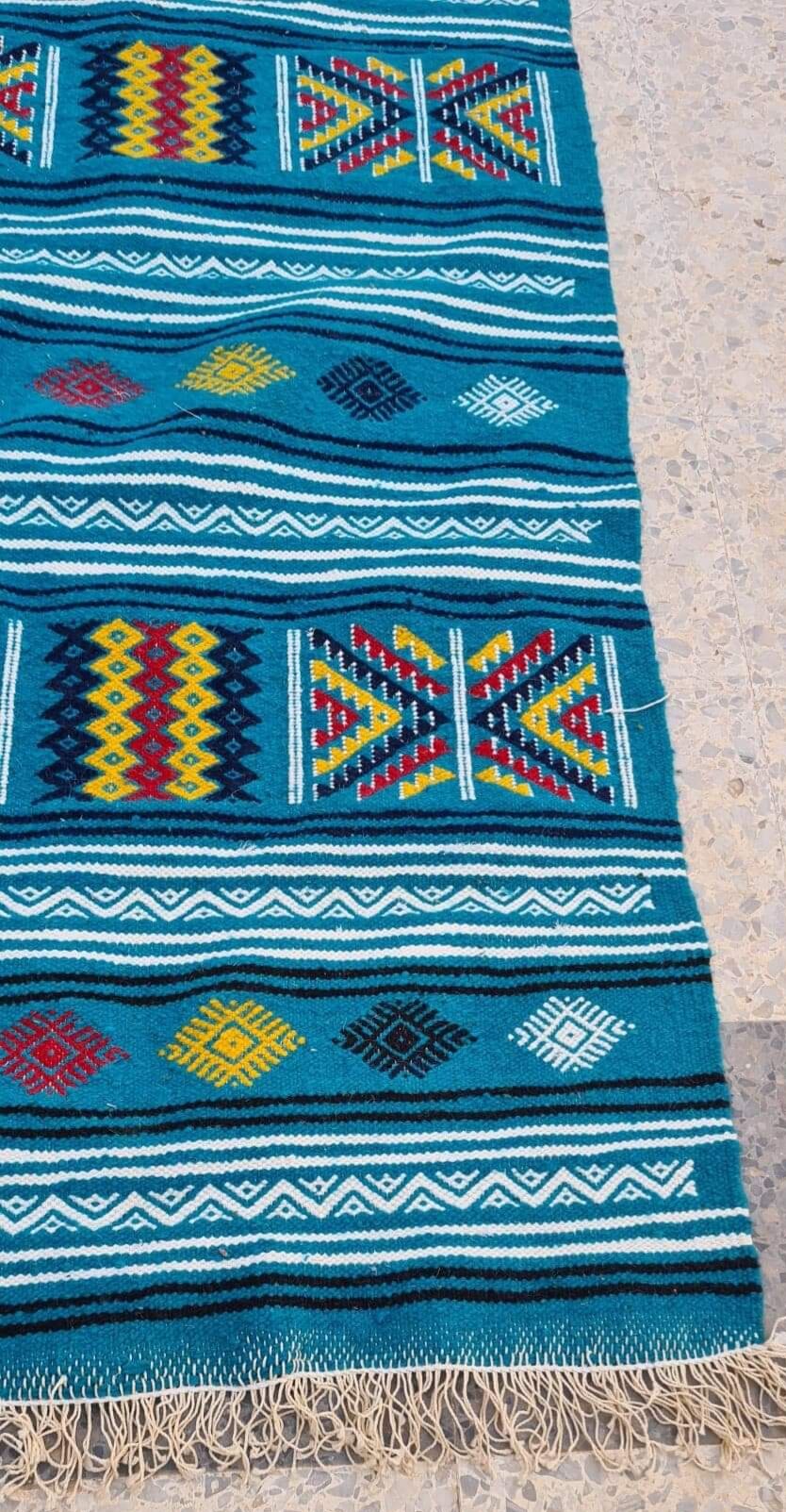 Traditional handmade multicolored blue carpet 210x110cm