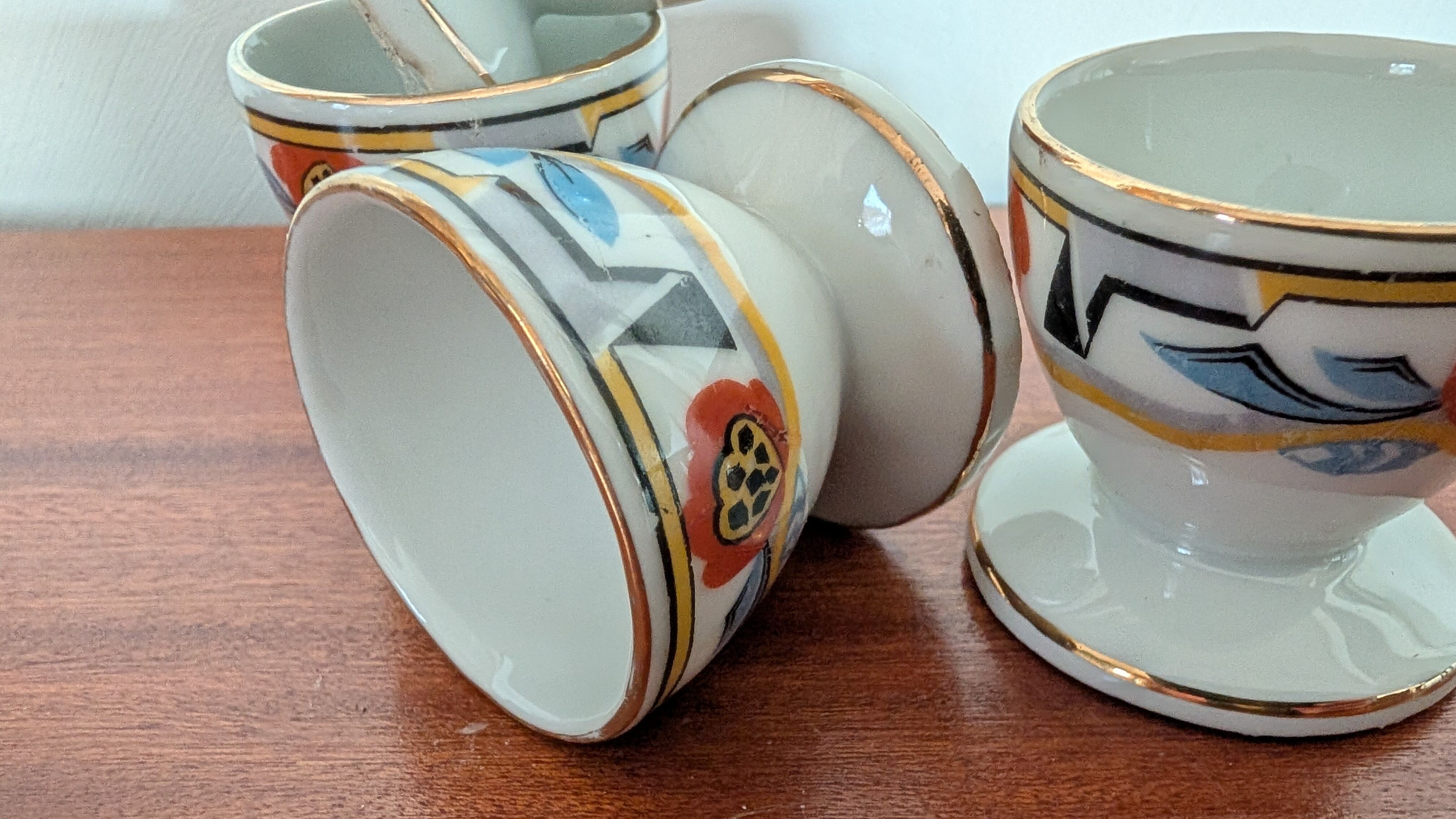Set of four Art Deco porcelain egg cups from the 1930s.