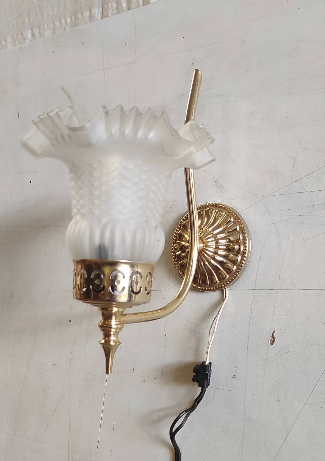 Gold metal wall light with glass tulip - mid 20th century