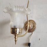 Gold metal wall light with glass tulip - mid 20th century