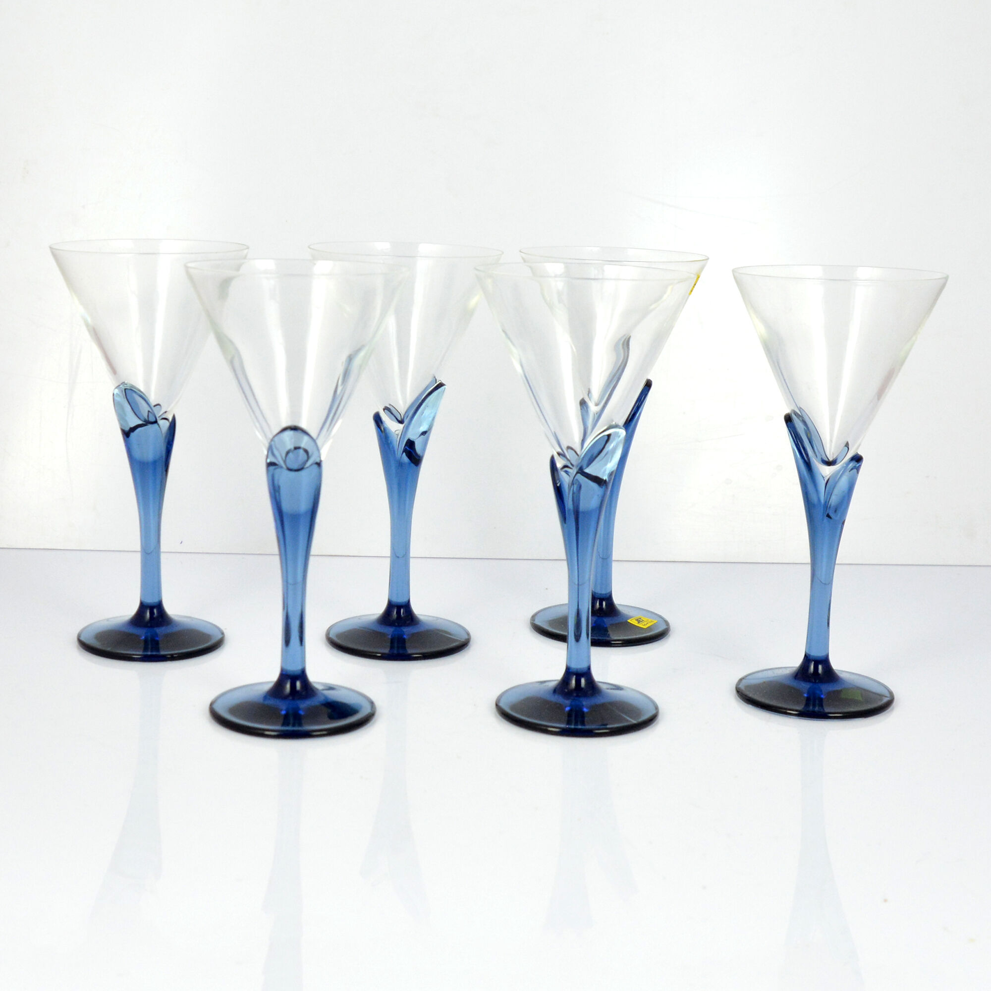 6 crystal glasses Florian Blue Light & Music by Luigi Bormioli, Italy of the 1980s