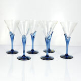 6 crystal glasses Florian Blue Light & Music by Luigi Bormioli, Italy of the 1980s