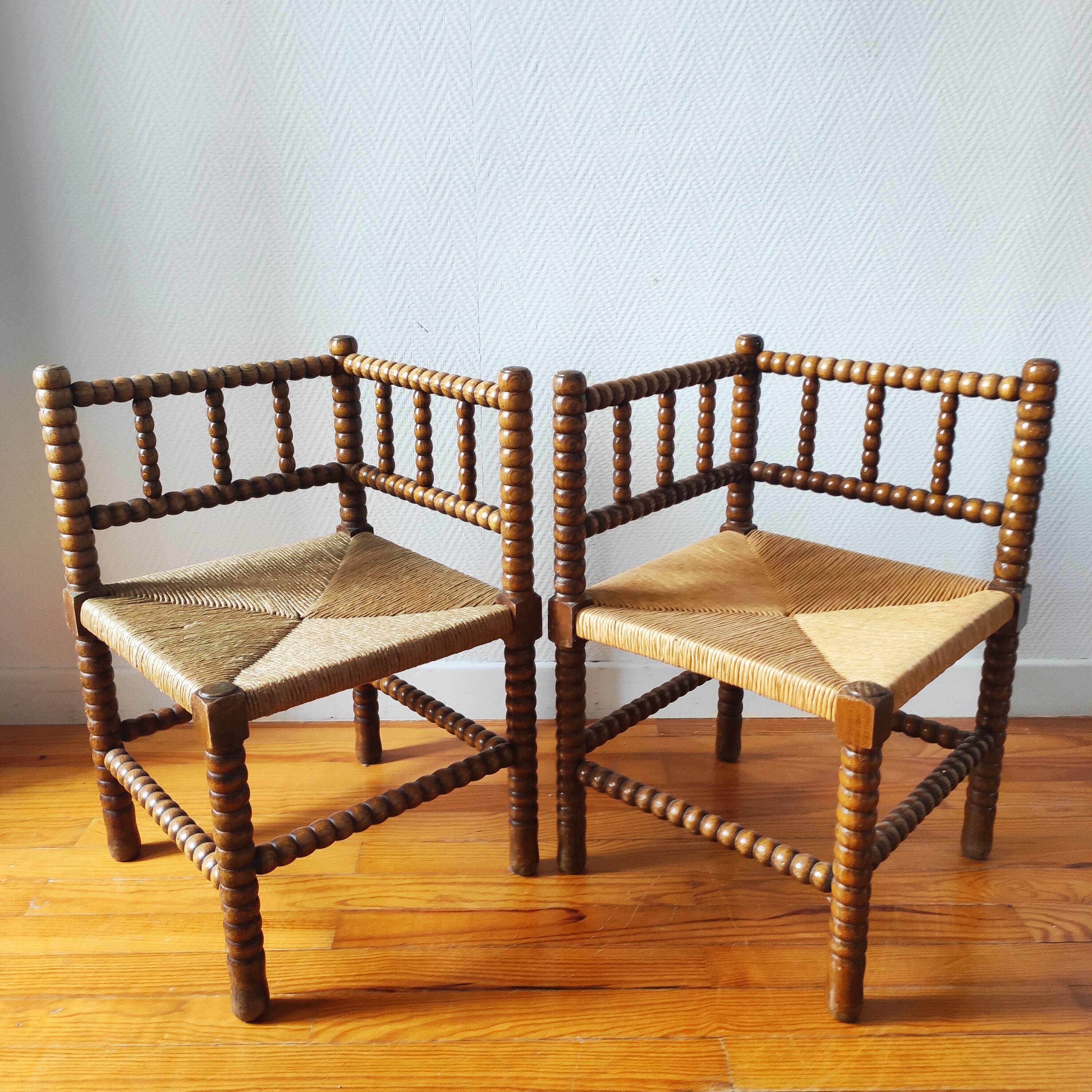 Paire de chaises anciennes bois tourné bobine