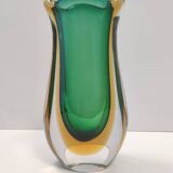 Vintage Green and Yellow  Sommerso Murano Glass Vase attr. to Flavio Poli, Italy