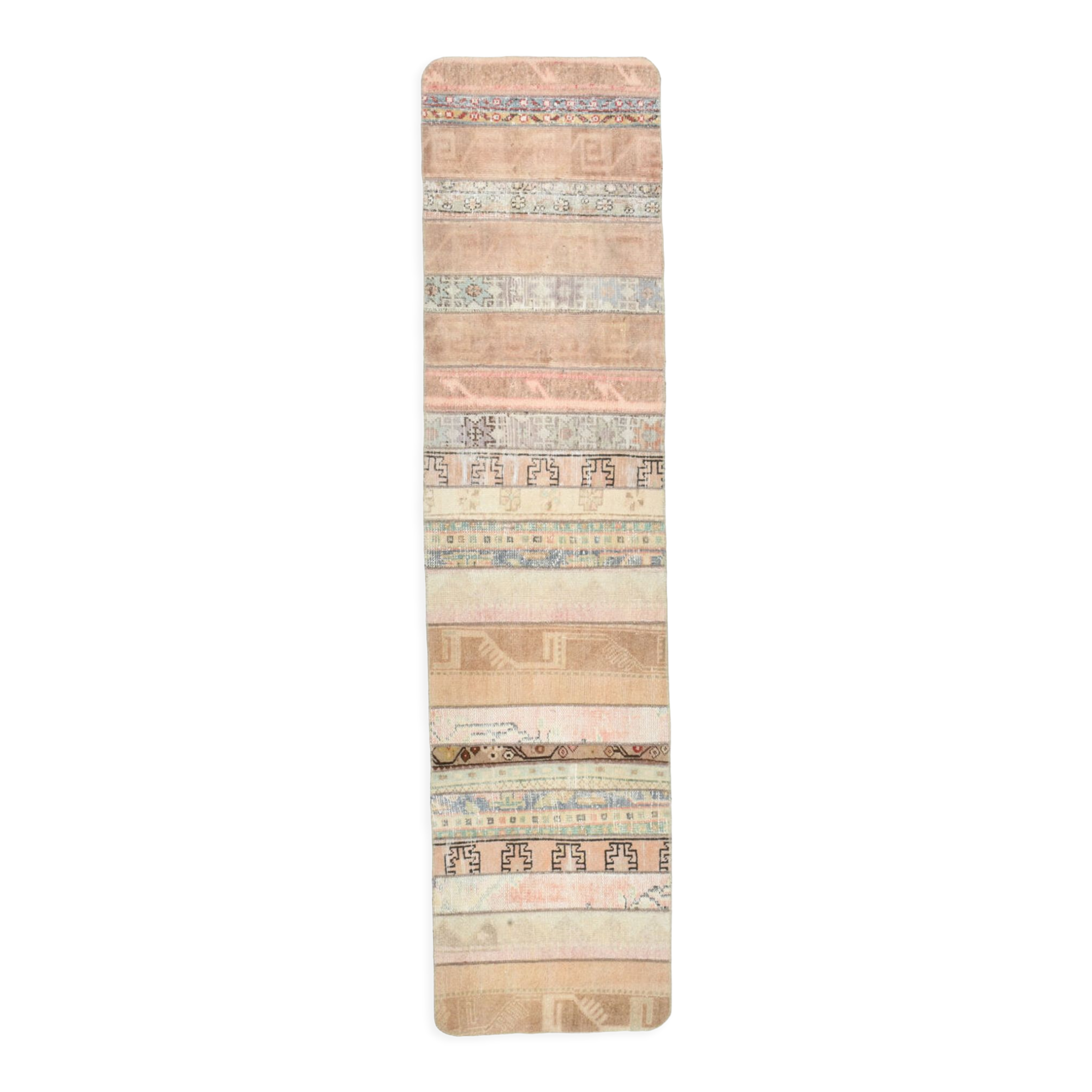 Neutral narrow vintage runner rug,64x262cm