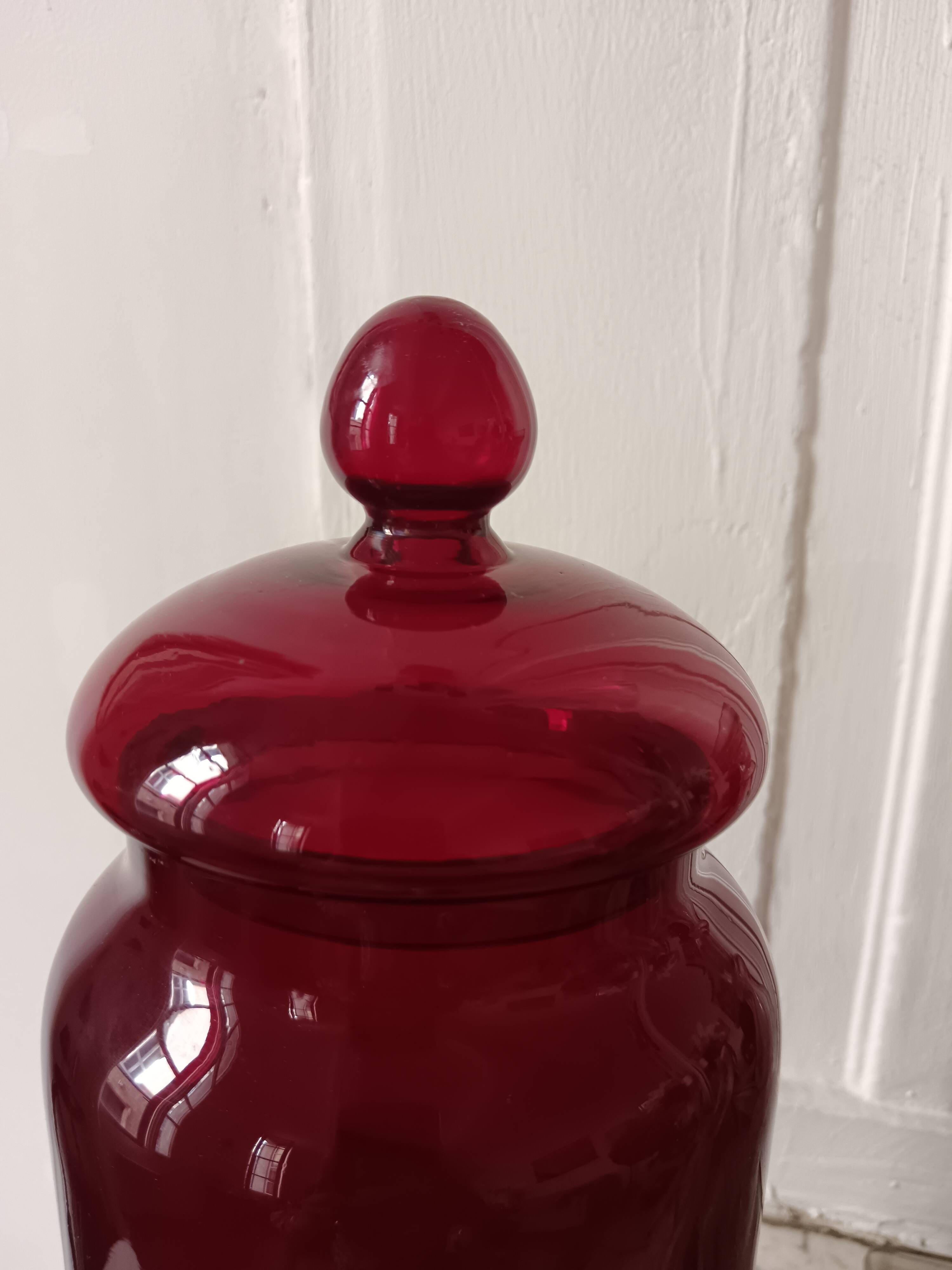Vintage glass red candy jar