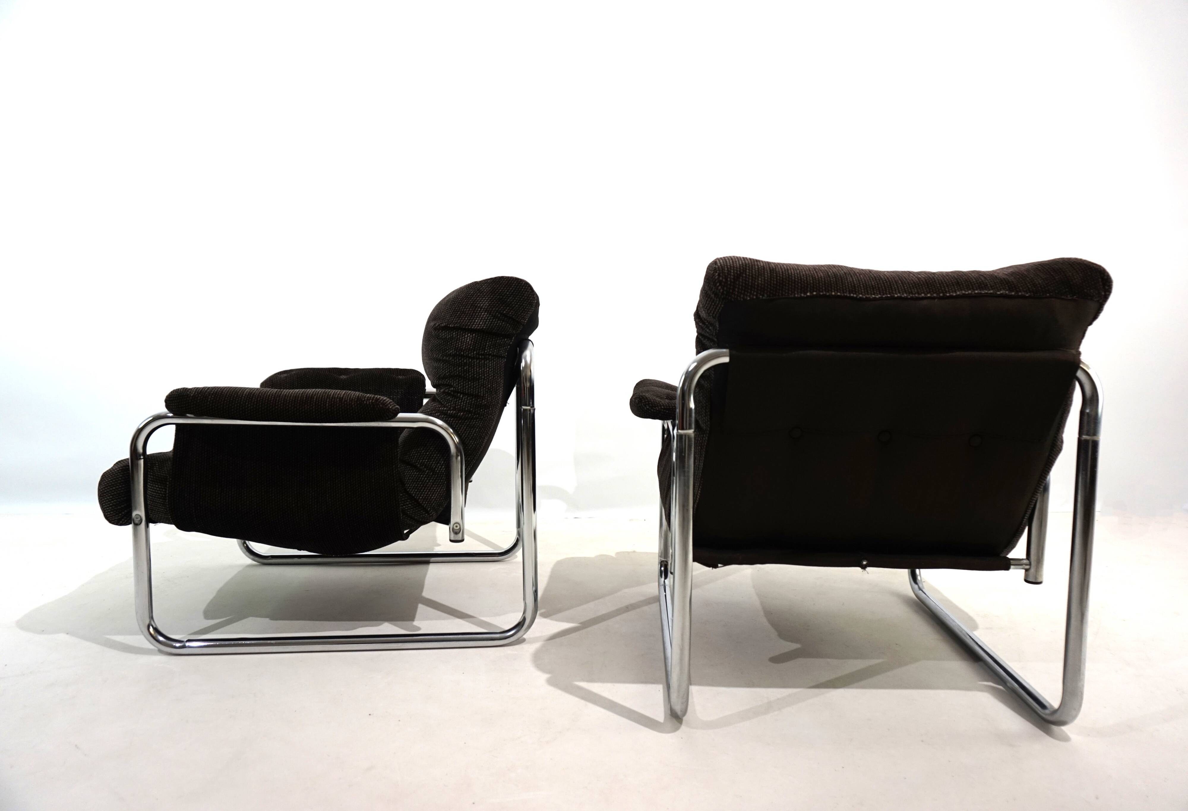 Lot de 2 fauteuils lounge cantilever chromés Herlag par Johan Bertil Häggström