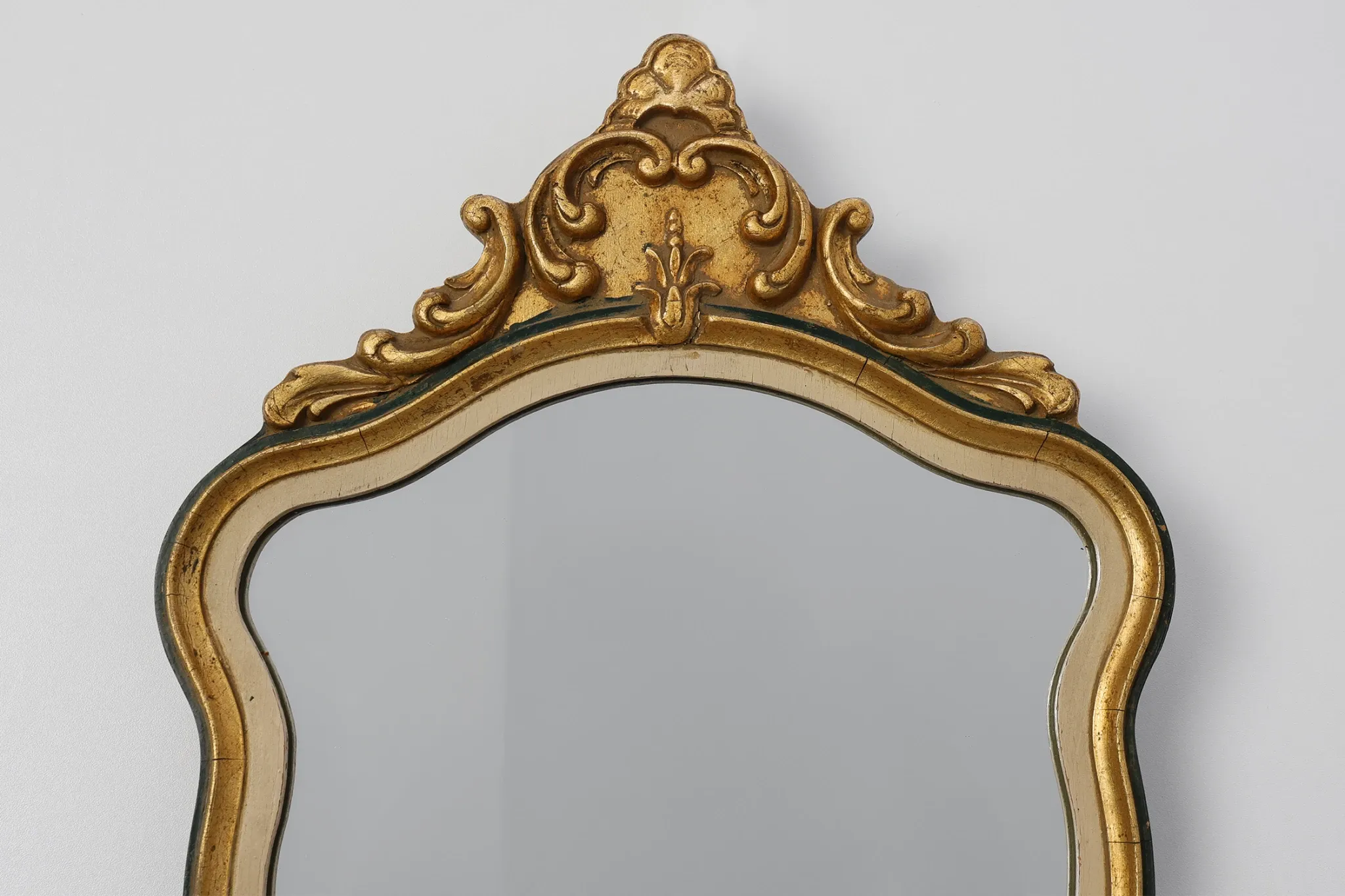 Small Louis XV Style Gilt Mirror with Green and Cream Frame, Italy, 20th Ce
