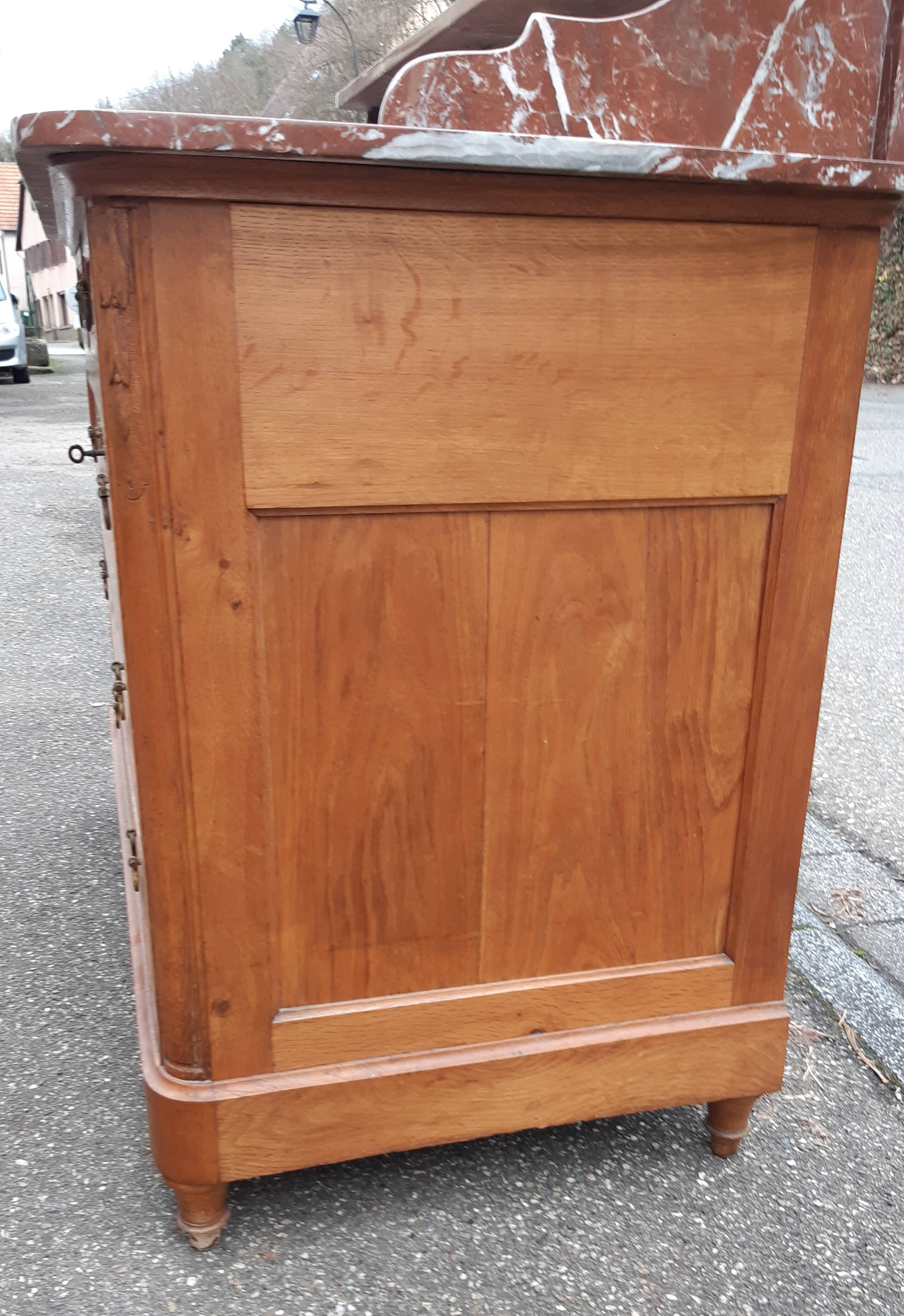 Oak and marble chest of drawers