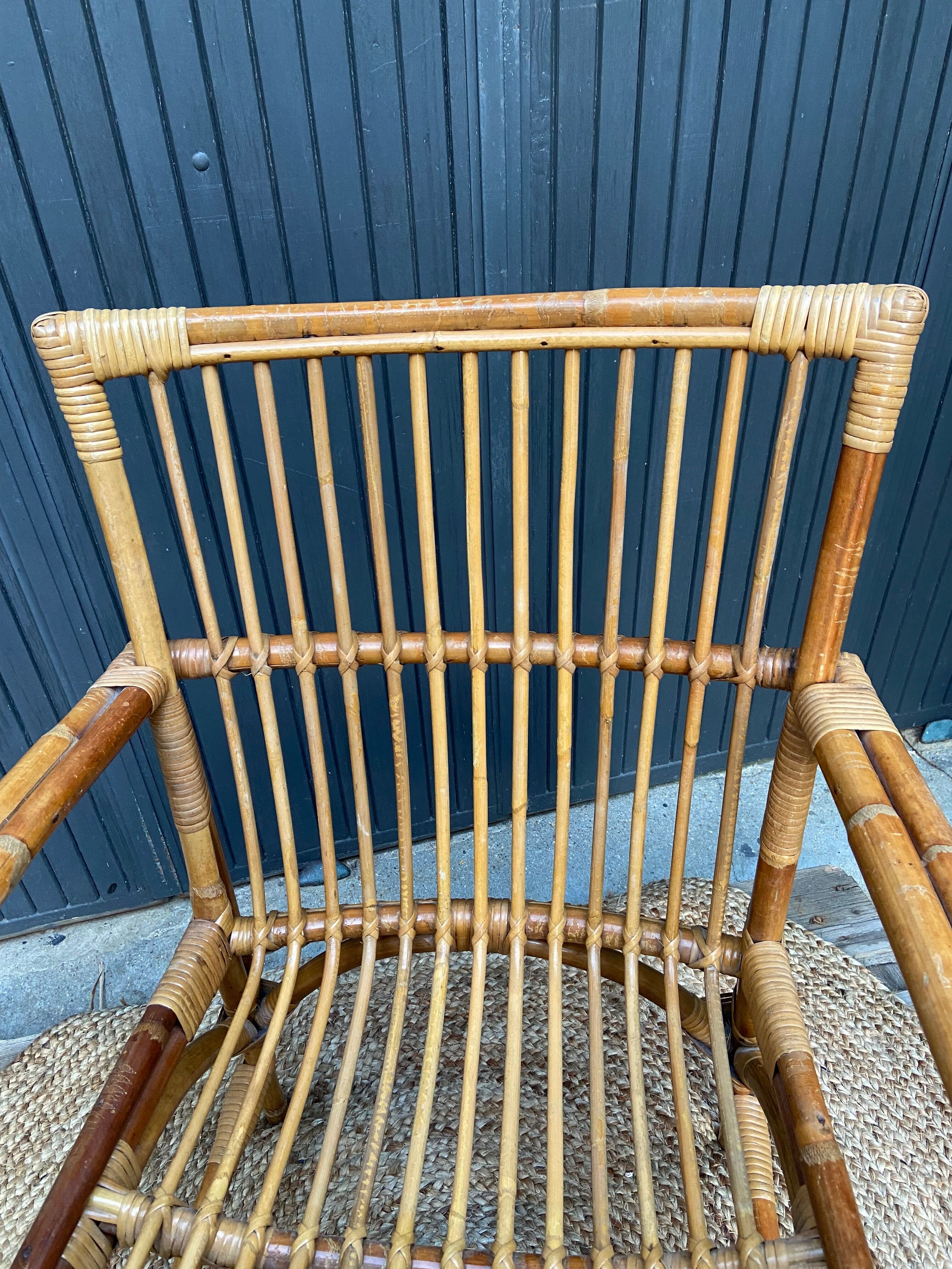 Fauteuil bambou et rotin vintage années 60