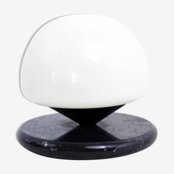 Mushroom lamp in marble and opaline glass