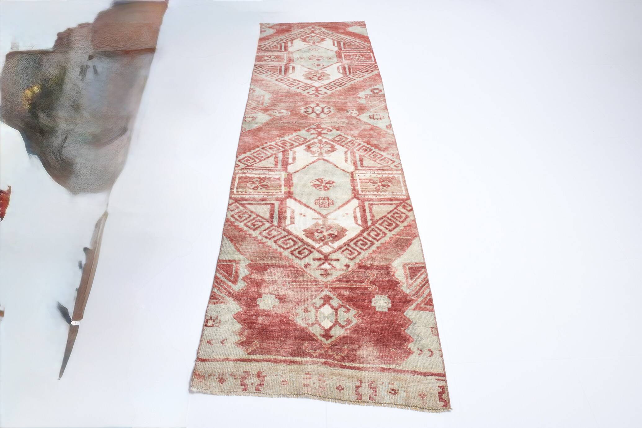 3x9 Red & Beige Geometric Pattern Persian Runner Rug, 80x280Cm