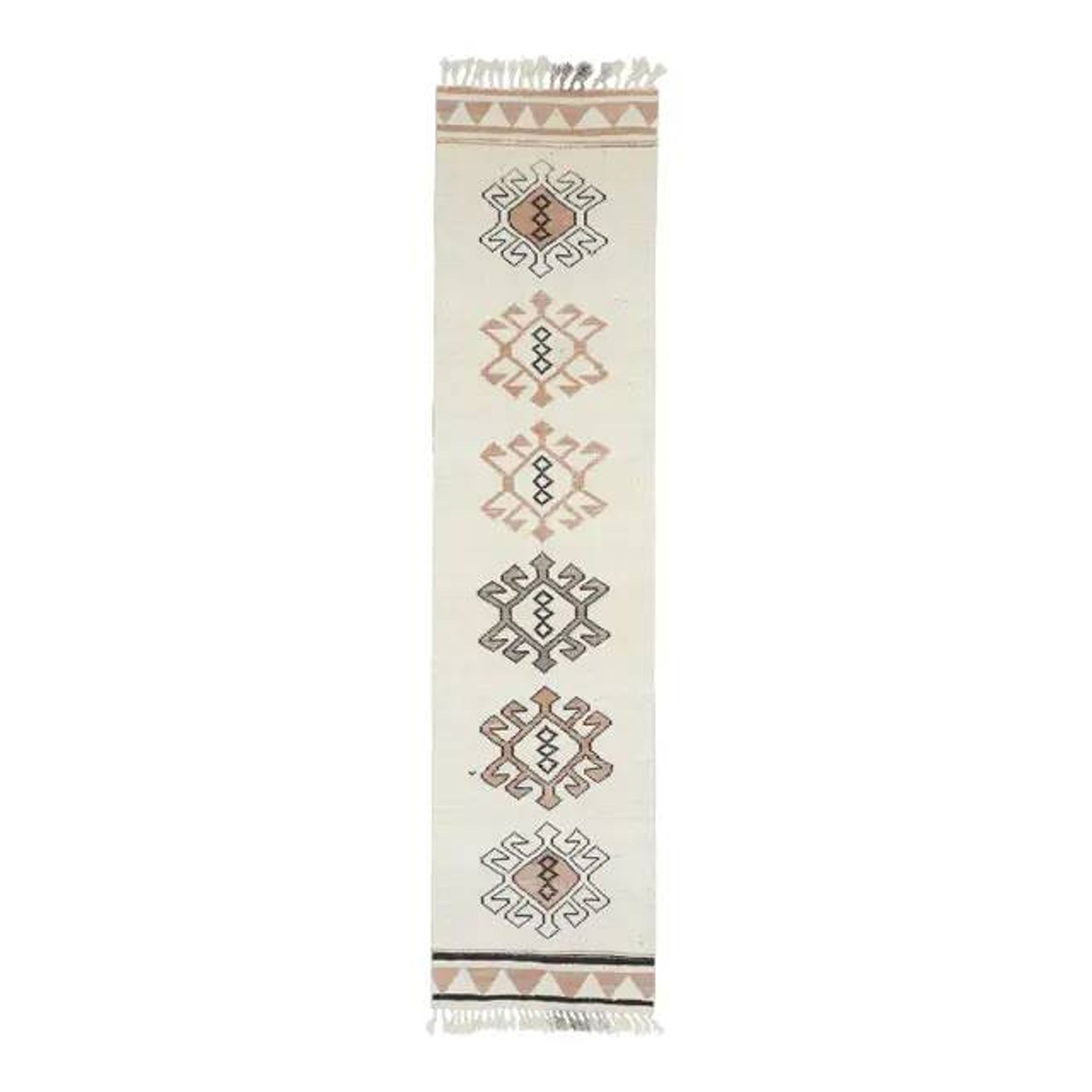 1970s Vintage Turkish Hand-Knotted Wool Cotton Beige Runner Rug 87x366