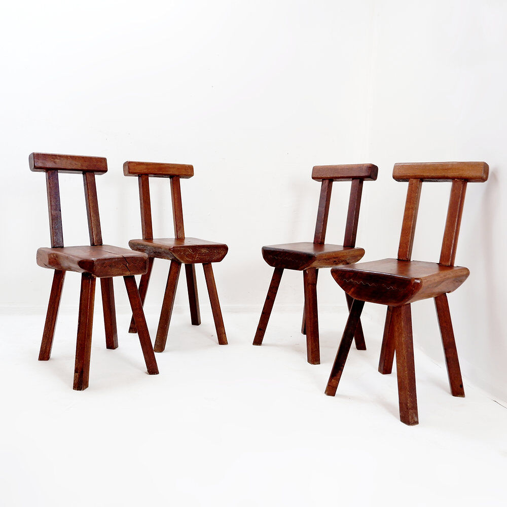 Set of 4 brutalist chairs by Mobichalet, Belgium 1950s/60s