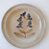 Flat plate in Marais sandstone France beige with blue, white and brown floral decoration