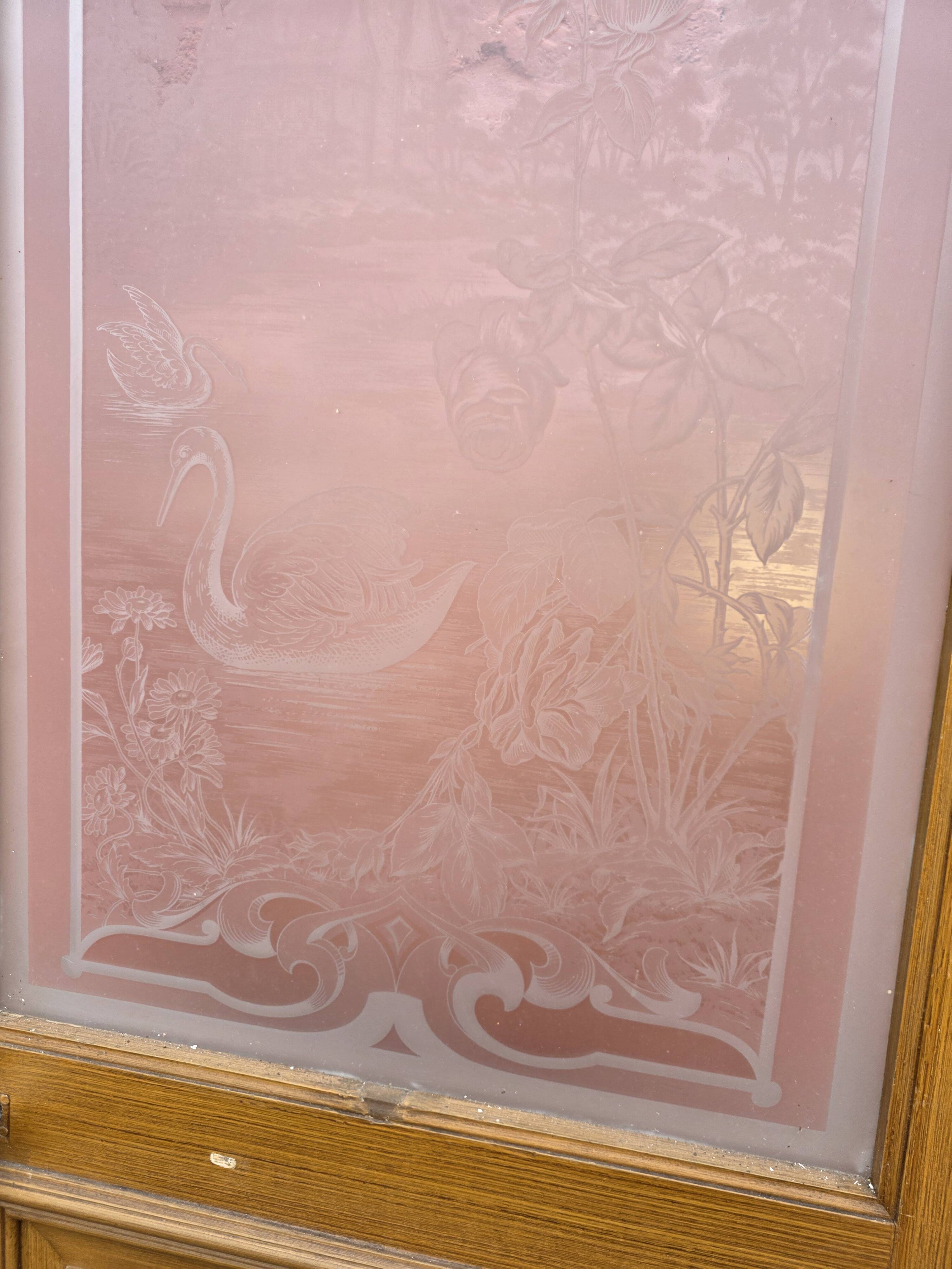Engraved glass door, late 19th century.