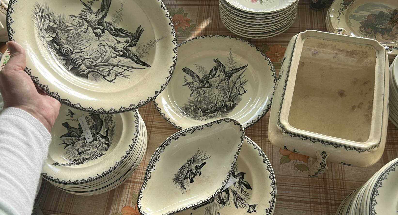 Clairefontaine tableware service, earthenware with bird decoration.