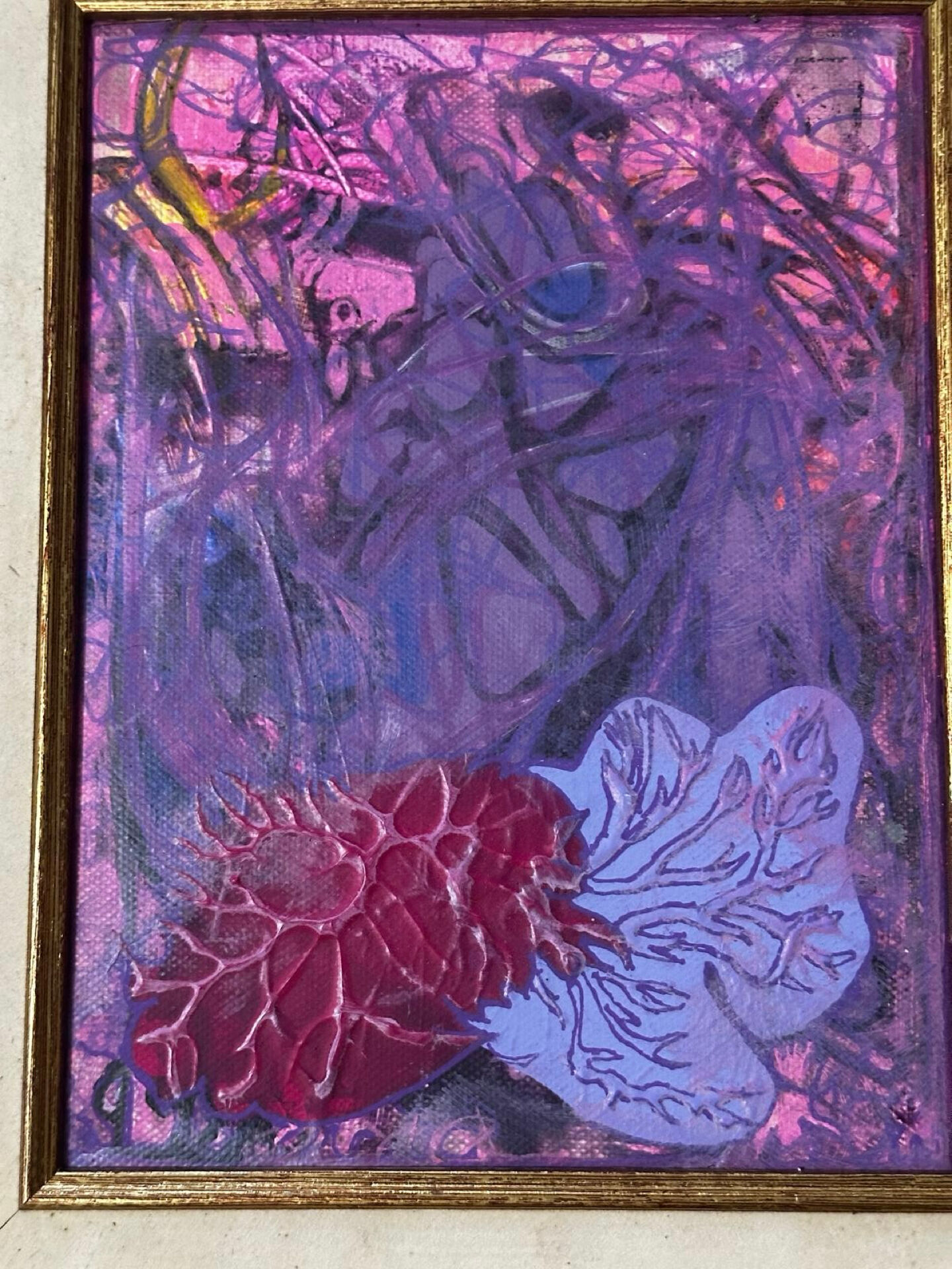 Abstract painting signed Bernard Ledain (1944-2024), mixed media on