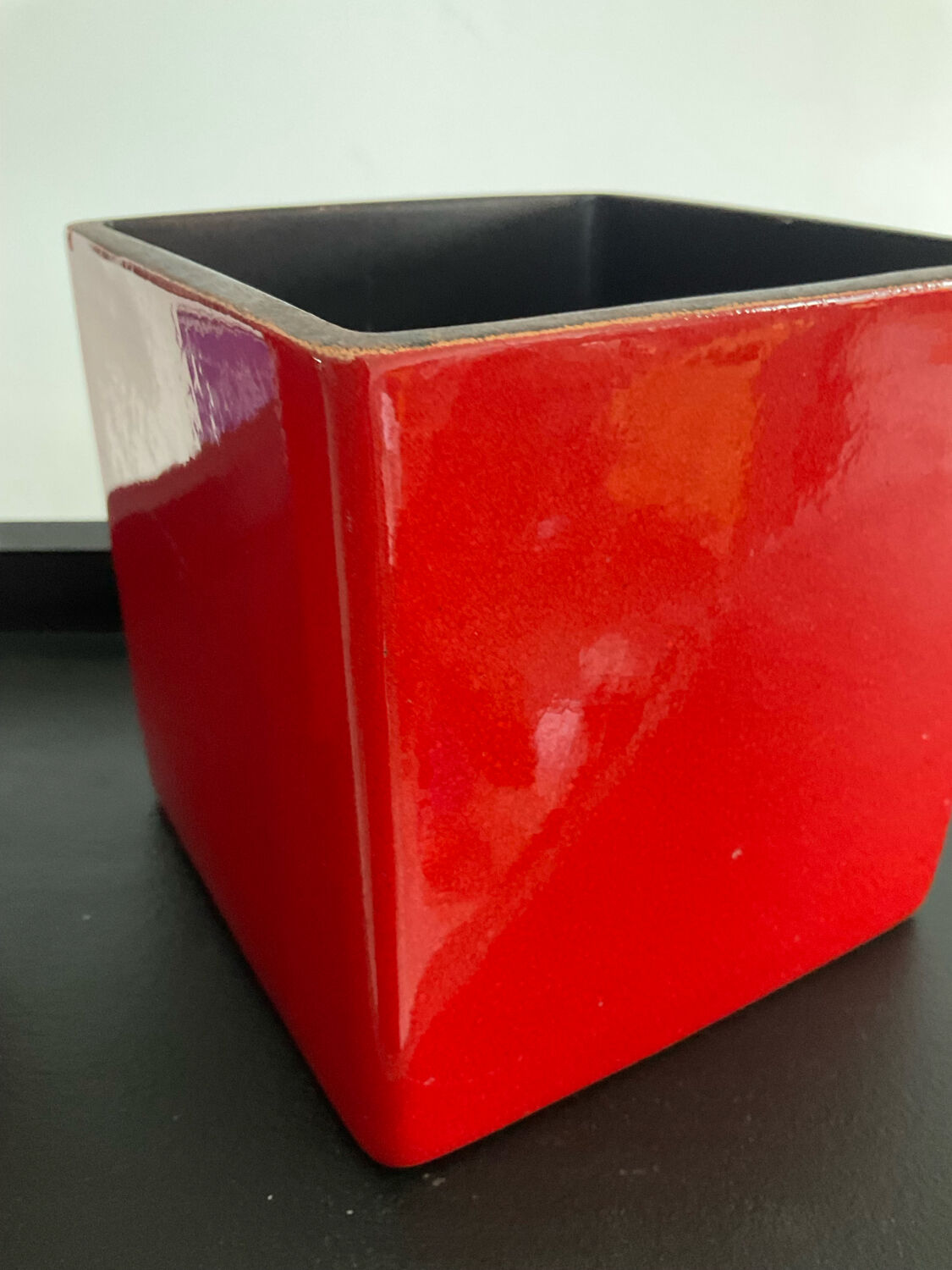 Duo cache pots vintage cubes en céramique émaillée