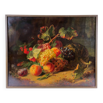 Dutch School 19th Century, Oil on canvas “Still life with fruit basket”