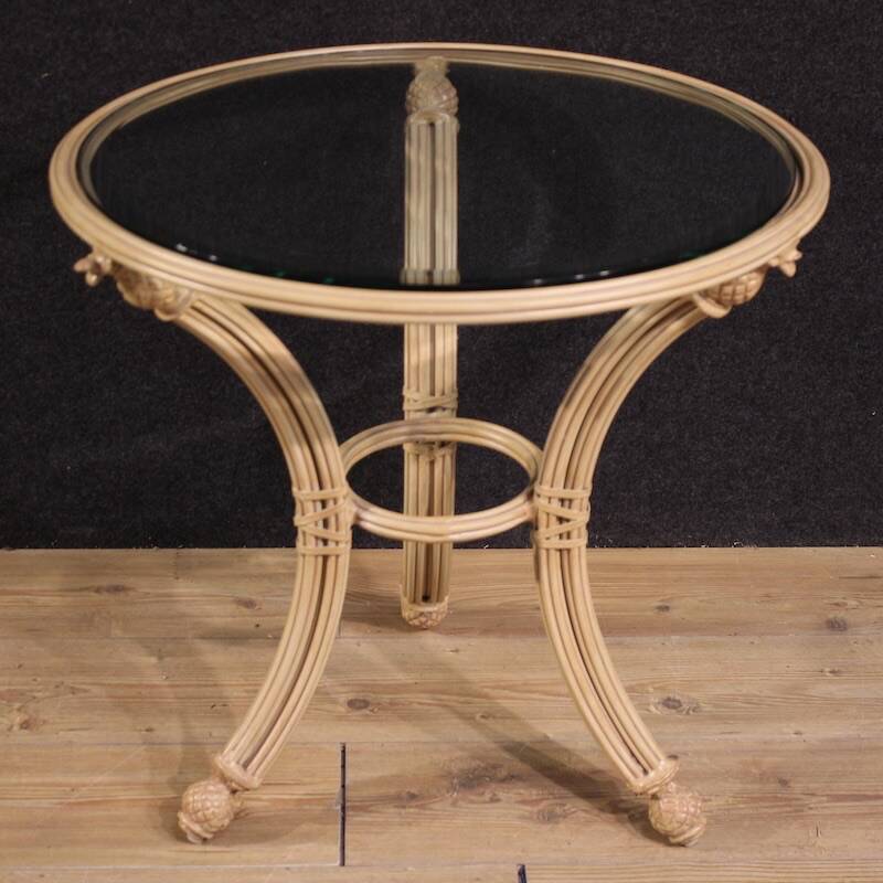 Italian iron side table with glass top
