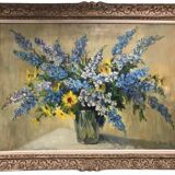 Large Painting, Oil On Canvas, Bouquet Of Flowers, Signed Barjan