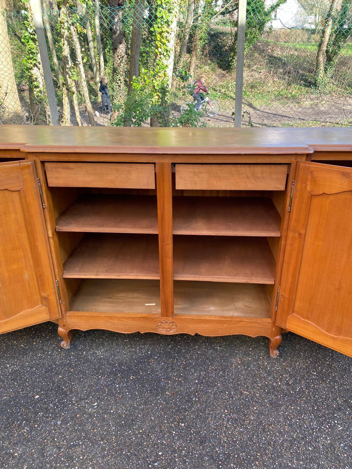 Light solid wood enfilade with Louis XV marquetry from the 20th century, 227cm.
