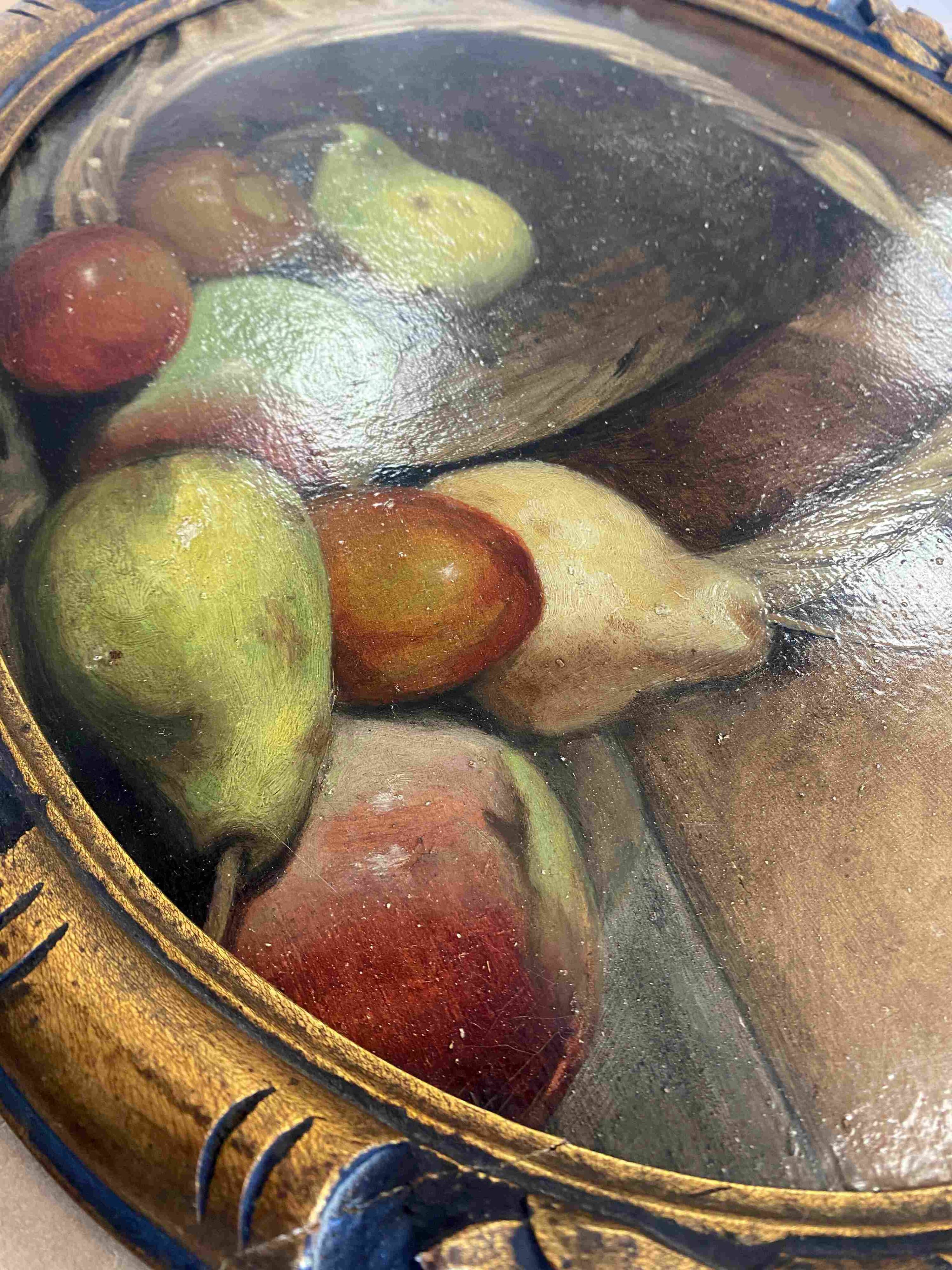 HSP painting oval view "Fruit basket" circa 1900 on SADO cigarette cardboard