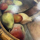 Tableau HSP vue ovale "Panier de fruits" vers 1900 sur carton cigarettes SADO