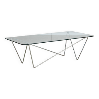 1970's Coffee Table with Tempered Glass on Zig-Zag Frame