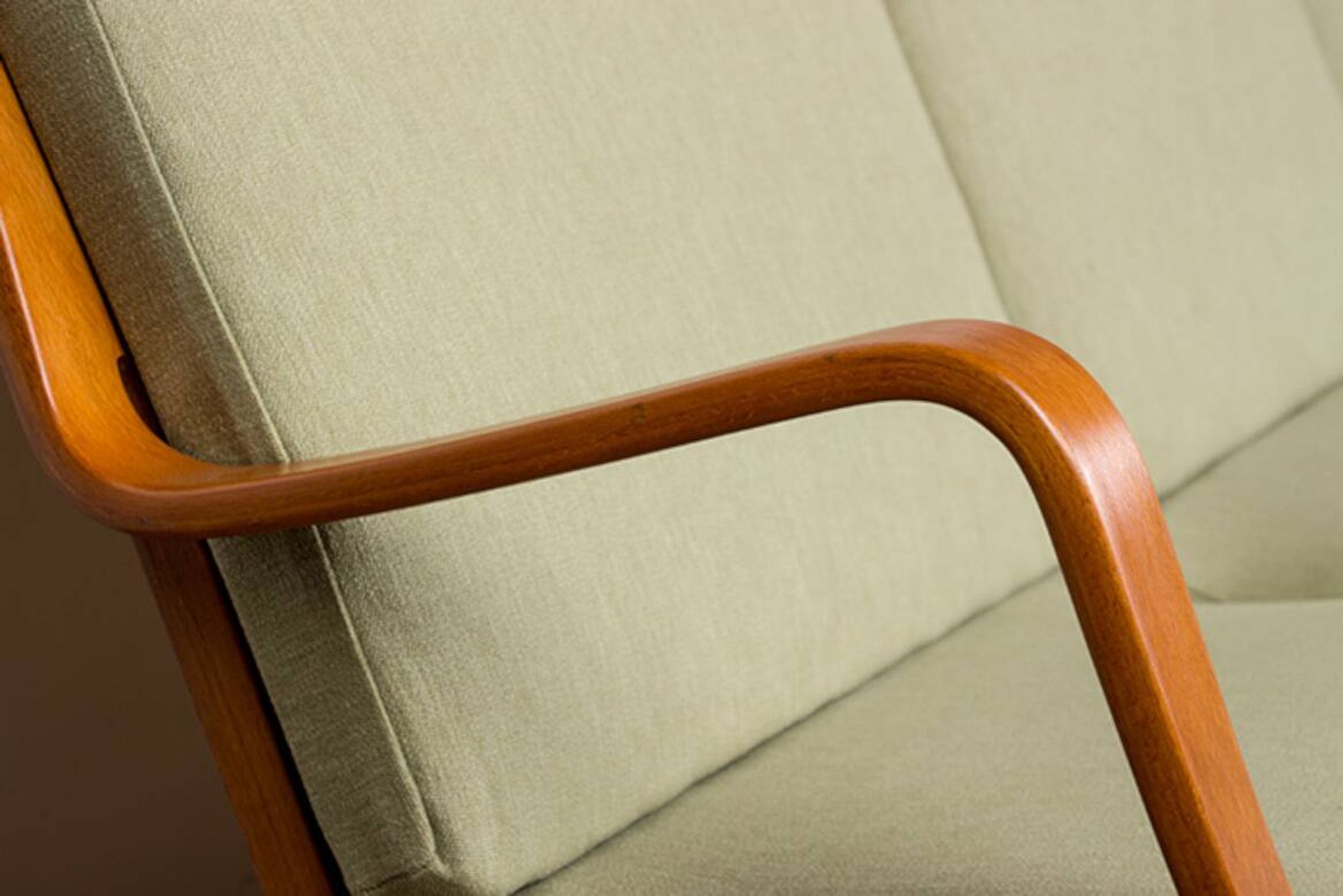 Danish 2-seater sofa in laminated beech and mahogany model AX by Peter Hvidt and Orla Molgaard-Nielsen for Fritz Hansen 1960